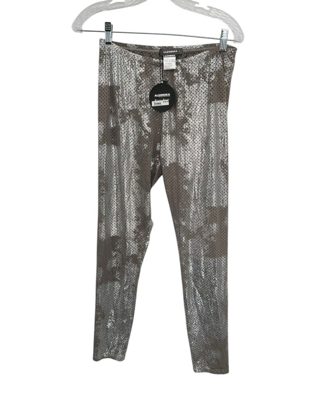NWT Alembika Silver Pant Metallic Laser Cut Size 2 US 10